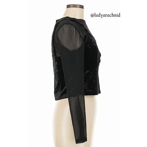 DISTURBIA mesh sleeve velvet crop top US size 6 - Picture 5 of 8